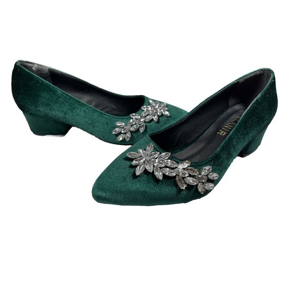Pelanir Emerald Green Sandro Rhinestone Bridal Heels Size 7 U.S. - Picture 1 of 6